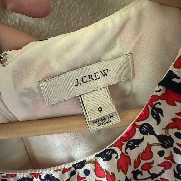 J Crew California Poppy Silk Dress White Pink Navy A Line Tank Dress Size 0 - Picture 5 of 8
